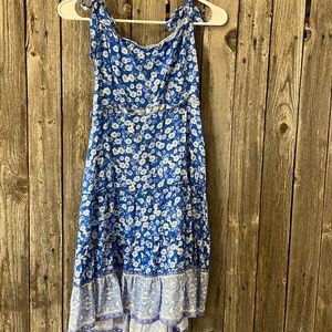 Blue and white, loose, floral, open back, summer dress